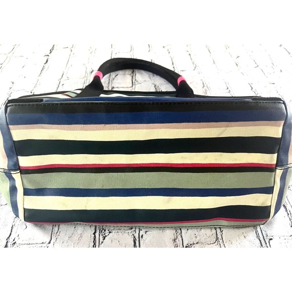 Fossil Large Multicolor Striped Tote Back Durable Pockets Logo Coated Canvas - Picture 5 of 5